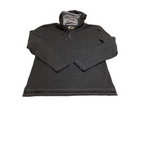 Hudson & Barrow Mens Charcoal Gray Waffle Knit Henley Hoodie Pullover  Large